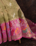 Banarasi Kora Tissue Saree w/ Meenakari Floral Border