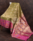 Banarasi Kora Tissue Saree w/ Meenakari Floral Border