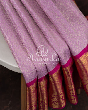 Kanchipuram Lavender Saree w/ Pink Borders Paired w/ Pink Blouse