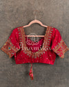 Teal Blue Chanderi Saree Paired w/ Red Pure Silk Blouse