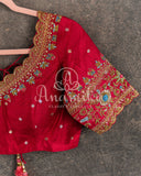 Teal Blue Chanderi Saree Paired w/ Red Pure Silk Blouse