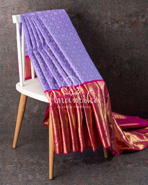 Lavender and Pink Kanjeevaram Saree w/ Pink Work Blouse