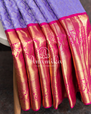 Lavender and Pink Kanjeevaram Saree w/ Pink Work Blouse