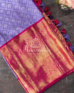 Lavender and Pink Kanjeevaram Saree w/ Pink Work Blouse