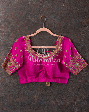 Lavender and Pink Kanjeevaram Saree w/ Pink Work Blouse