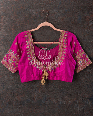 Lavender and Pink Kanjeevaram Saree w/ Pink Work Blouse