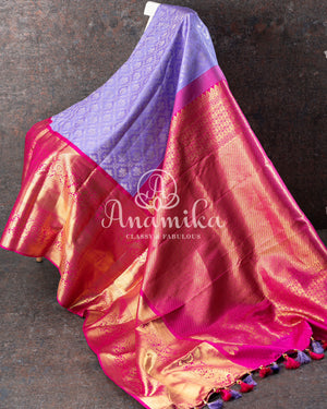 Lavender and Pink Kanjeevaram Saree w/ Pink Work Blouse