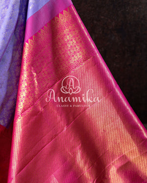 Lavender and Pink Kanjeevaram Saree w/ Pink Work Blouse