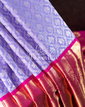 Lavender and Pink Kanjeevaram Saree w/ Pink Work Blouse