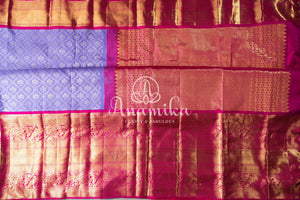 Lavender and Pink Kanjeevaram Saree w/ Pink Work Blouse