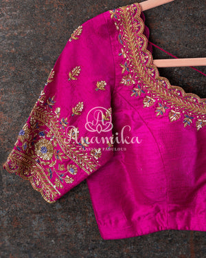 Lavender and Pink Kanjeevaram Saree w/ Pink Work Blouse