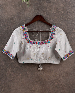 Royal Blue Ikkat Patola Saree w/ White Blouse