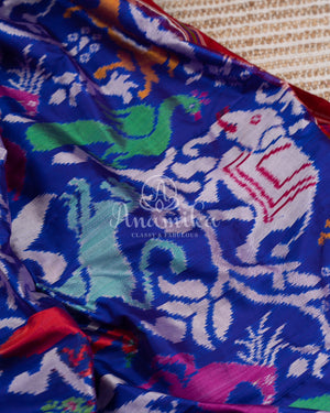 Royal Blue Ikkat Patola Saree w/ White Blouse