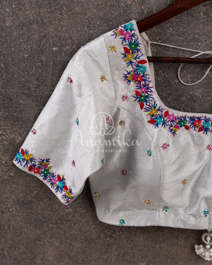 Royal Blue Ikkat Patola Saree w/ White Blouse