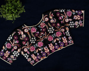 Black blouse with intricately designed all over multi color work