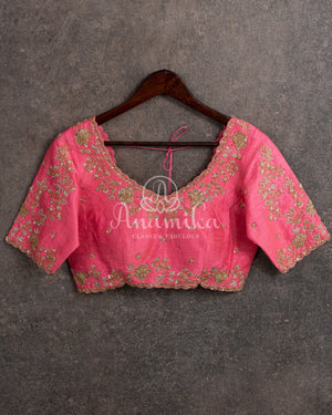 Peach Pink Blouse with intricate gold embroidered work