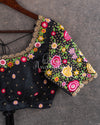 Black blouse with intricately designed all over multi color thread work