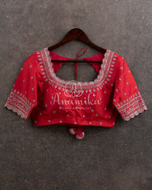 Peach Pink dual shade blouse with silver zardosi work