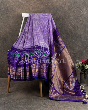Lavender/Purple Twill Bandini saree with kanchi border and pallu