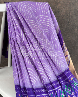 Lavender/Purple Twill Bandini saree with kanchi border and pallu