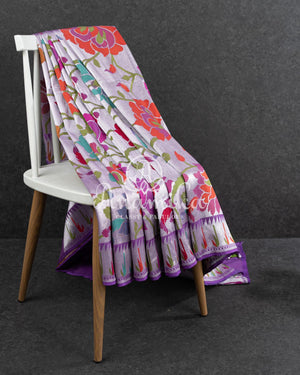 Lovely Lavender Tusser georgette saree with all over paithani weave