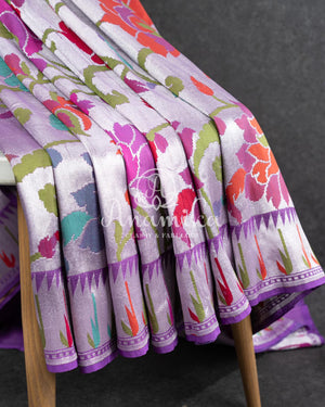 Lovely Lavender Tusser georgette saree with all over paithani weave