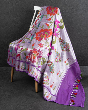 Lovely Lavender Tusser georgette saree with all over paithani weave