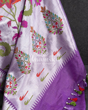 Lovely Lavender Tusser georgette saree with all over paithani weave