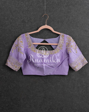 Yellow Banarasi Katan Tissue in Pastel Yellow with a stunning lavender zardosi work border