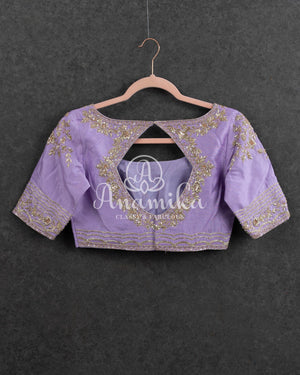 Yellow Banarasi Katan Tissue in Pastel Yellow with a stunning lavender zardosi work border