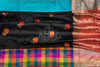 Black Banarasi Silk Saree with multi color checks border and floral meenakari buttas