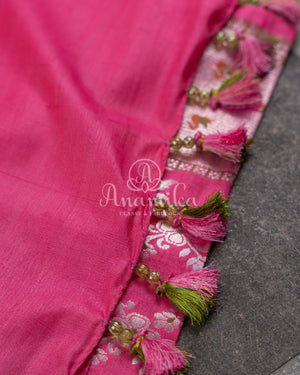 Rose Pink Tusser Georgette saree with all over silver zari weaving