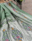 Pastel Green Banarasi Tusser georgette saree with paithani border