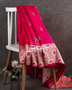 Magenta Pink Banarasi Pure Silk saree with paithani border