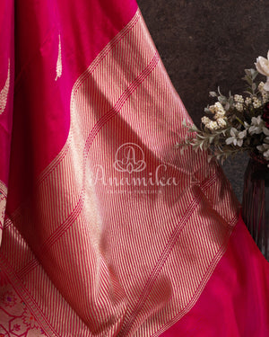 Magenta Pink Banarasi Pure Silk saree with paithani border
