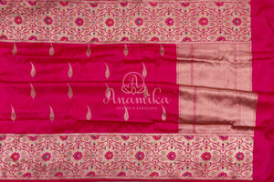 Magenta Pink Banarasi Pure Silk saree with paithani border
