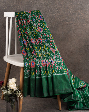 Dark Green Ikkat Patola pure silk saree