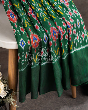 Dark Green Ikkat Patola pure silk saree