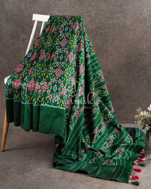 Dark Green Ikkat Patola pure silk saree
