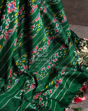 Dark Green Ikkat Patola pure silk saree
