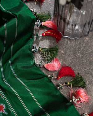 Dark Green Ikkat Patola pure silk saree