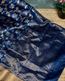 Dark Blue Chanderi Silk saree with all over jaal weaving