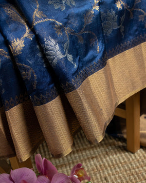 Dark Blue Chanderi Silk saree with all over jaal weaving