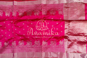 Hot Pink Chanderi Silk saree with a very unique design