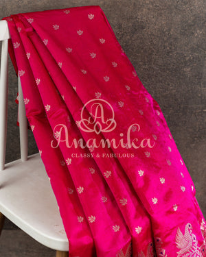Hot Pink Chanderi Silk saree with a very unique design
