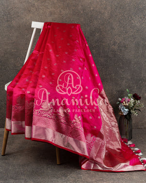 Hot Pink Chanderi Silk saree with a very unique design