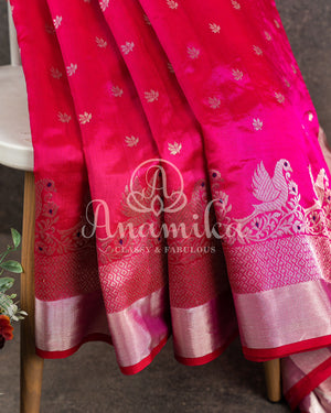 Hot Pink Chanderi Silk saree with a very unique design