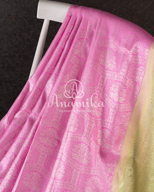 Kanjeevaram saree in a unique shade of pastel pink with pastel green