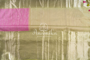 Kanjeevaram saree in a unique shade of pastel pink with pastel green