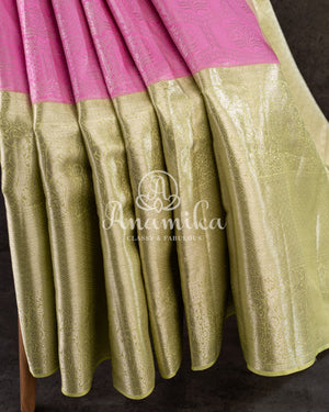 Kanjeevaram saree in a unique shade of pastel pink with pastel green